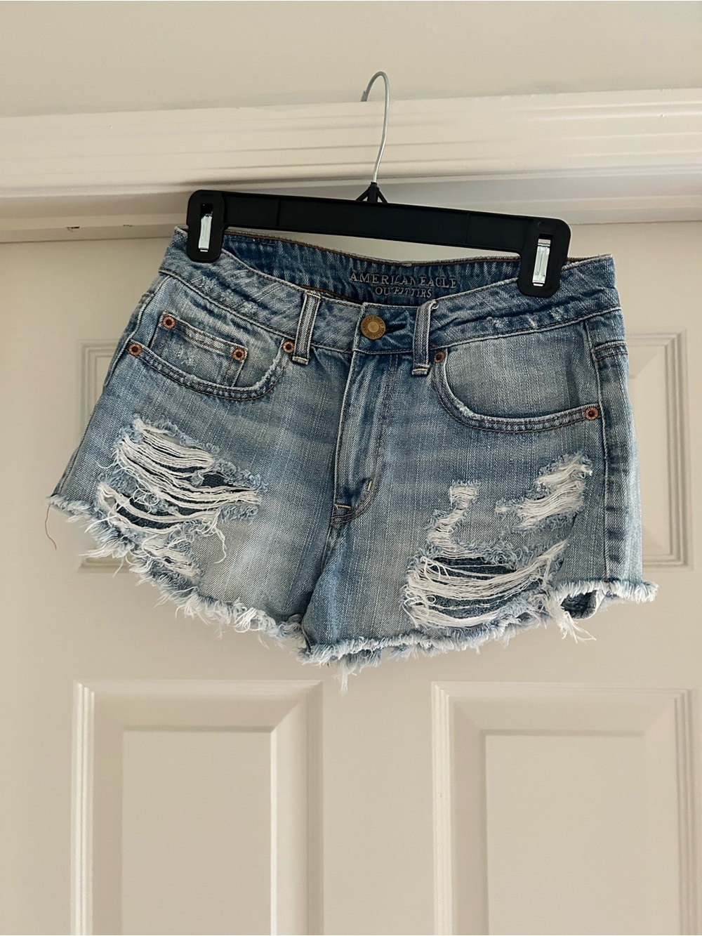American Eagle Outfitters Light Blue Ripped Denim Cutoff Shorts